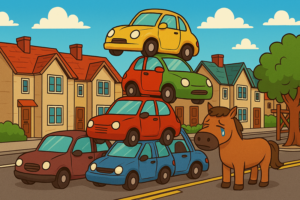 Cartoon depicting the concern about insufficient car parking spaces